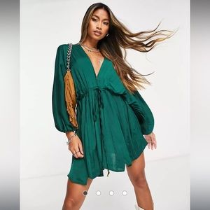 Free People Arzel Plung Mini Dress Dark Green